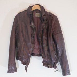 Muubaa Quilted Oxblood Nido Leather Biker Jacket